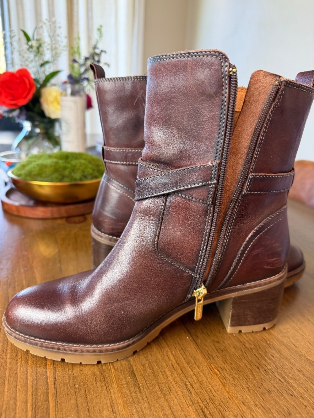 PIKOLINOS Brown Leather Ankle Boots Side Zip, Strap, Buckle Accent Women's 37 - Picture 2 of 10